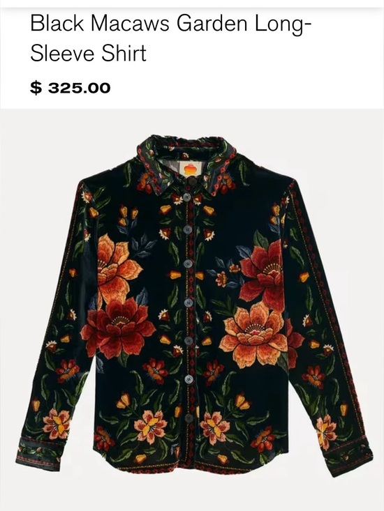 FARM Rio Tops - Farm Rio Black Macaws Garden velvet long sleeved blouse NWT oversized Xsmall